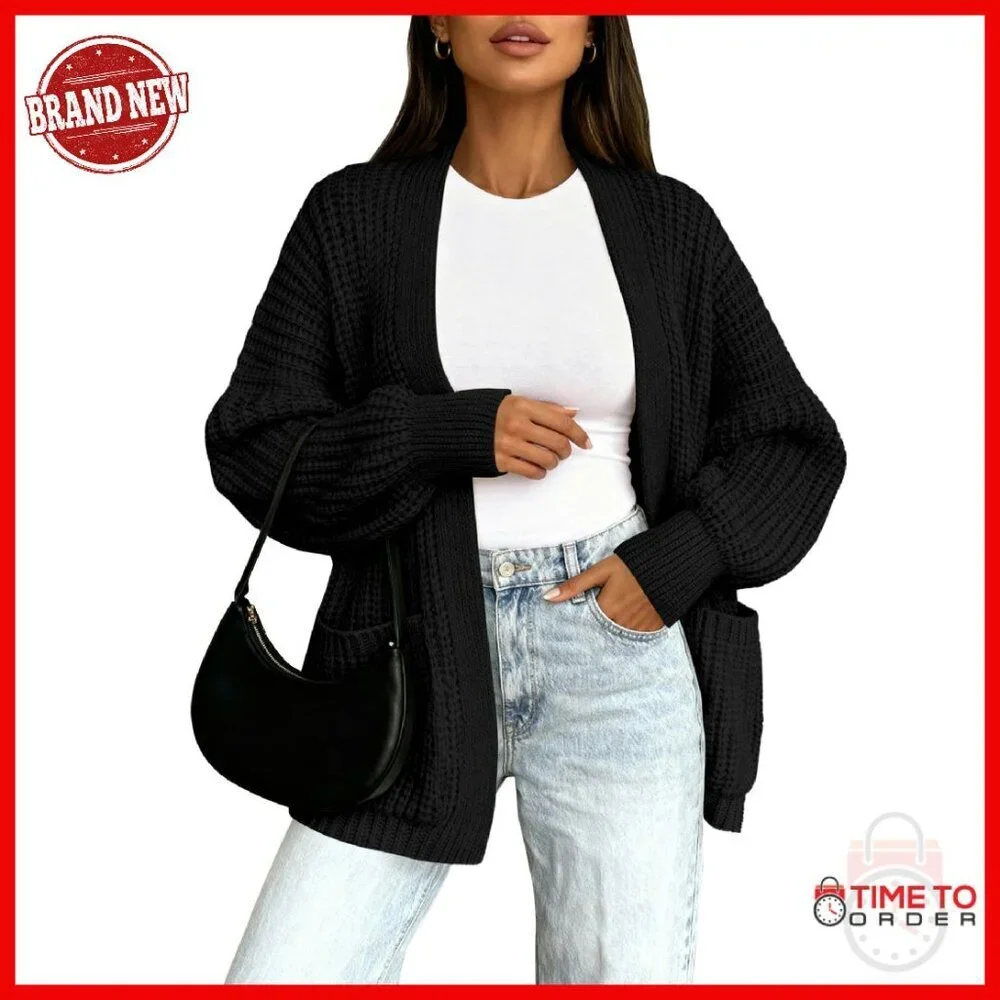 Oversized Open Front Cardigan with Pockets - Soft Knit Fall Sweater